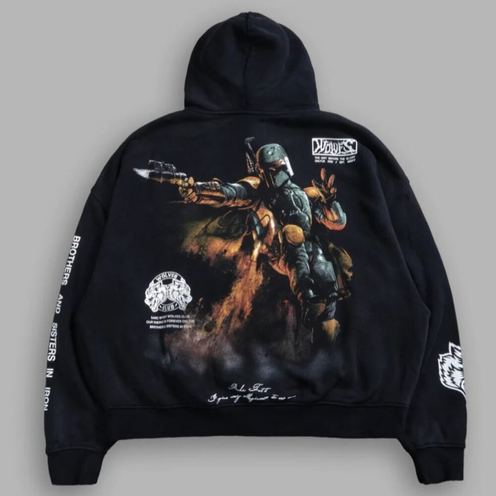 NWT - Darc Sport Bobba Fett HOODIE - Black Drift Wash Men's LARGE